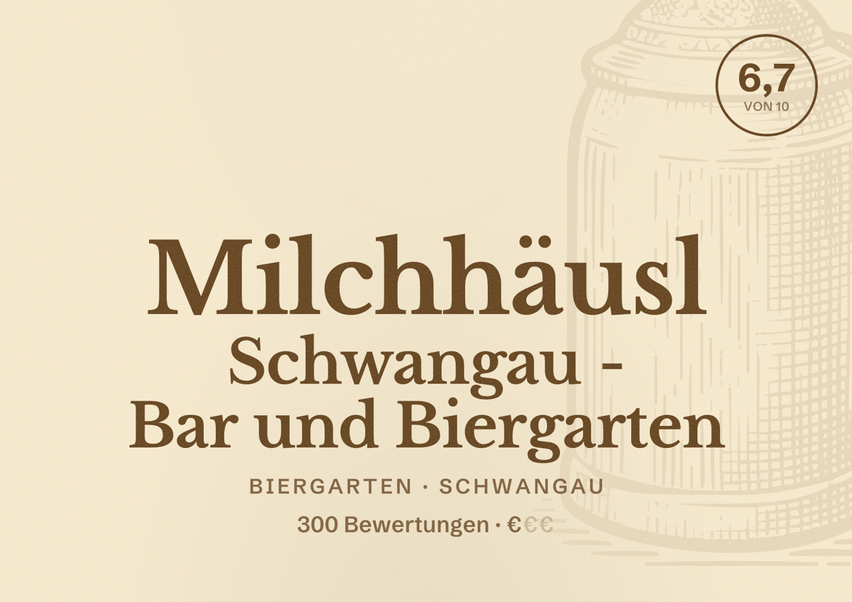 Illustriertes Poster von Milchhäusl Schwangau - Bar und Biergarten, Biergarten in Schwangau: Bewertung 6,7 von 10 aus 300 Bewertungen, Preisniveau €