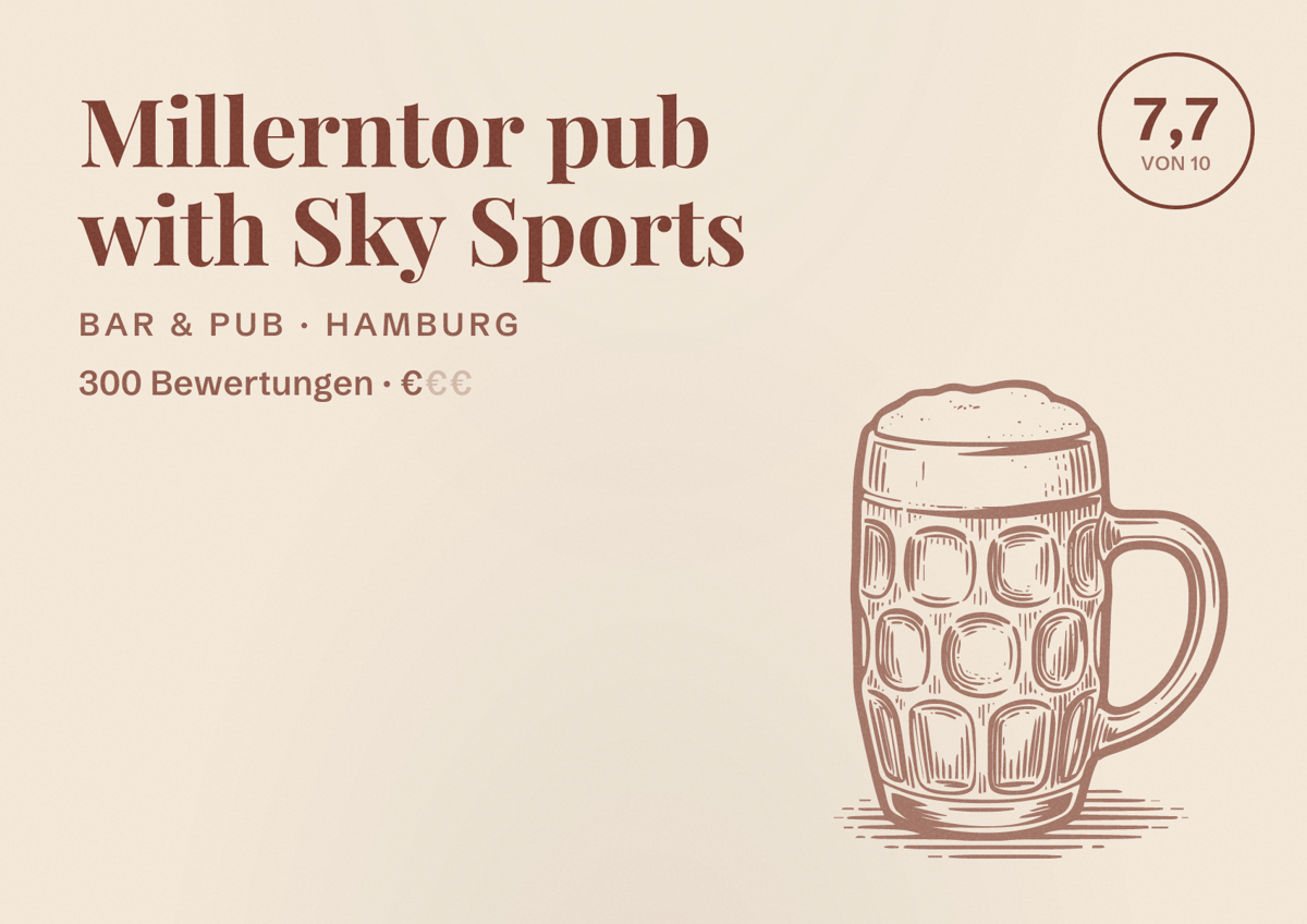 Illustriertes Poster von Millerntor pub with Sky Sports, Bar & Pub in Hamburg: Bewertung 7,7 von 10 aus 300 Bewertungen, Preisniveau €