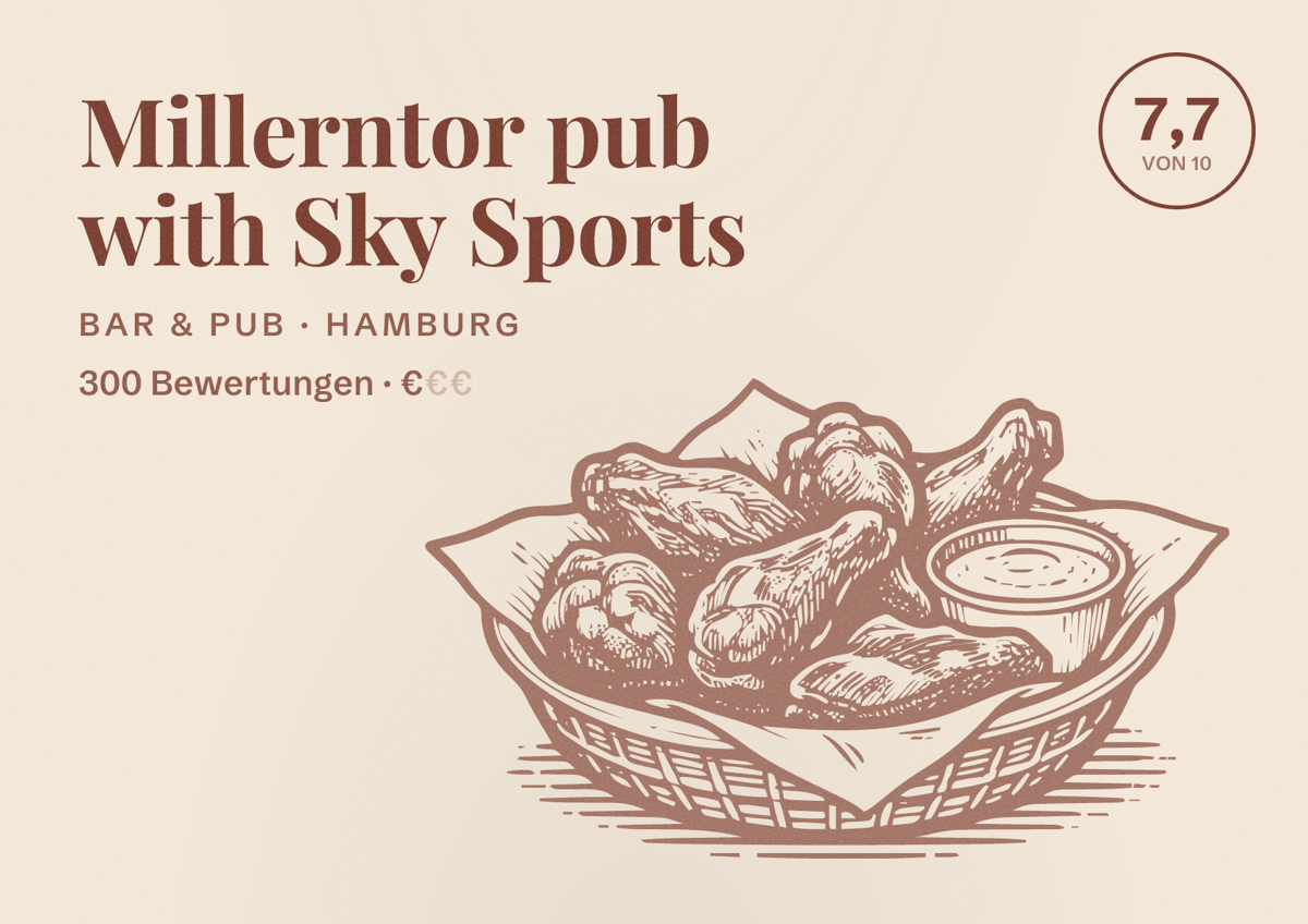 Illustriertes Poster von Millerntor pub with Sky Sports, Bar & Pub in Hamburg: Bewertung 7,7 von 10 aus 300 Bewertungen, Preisniveau €