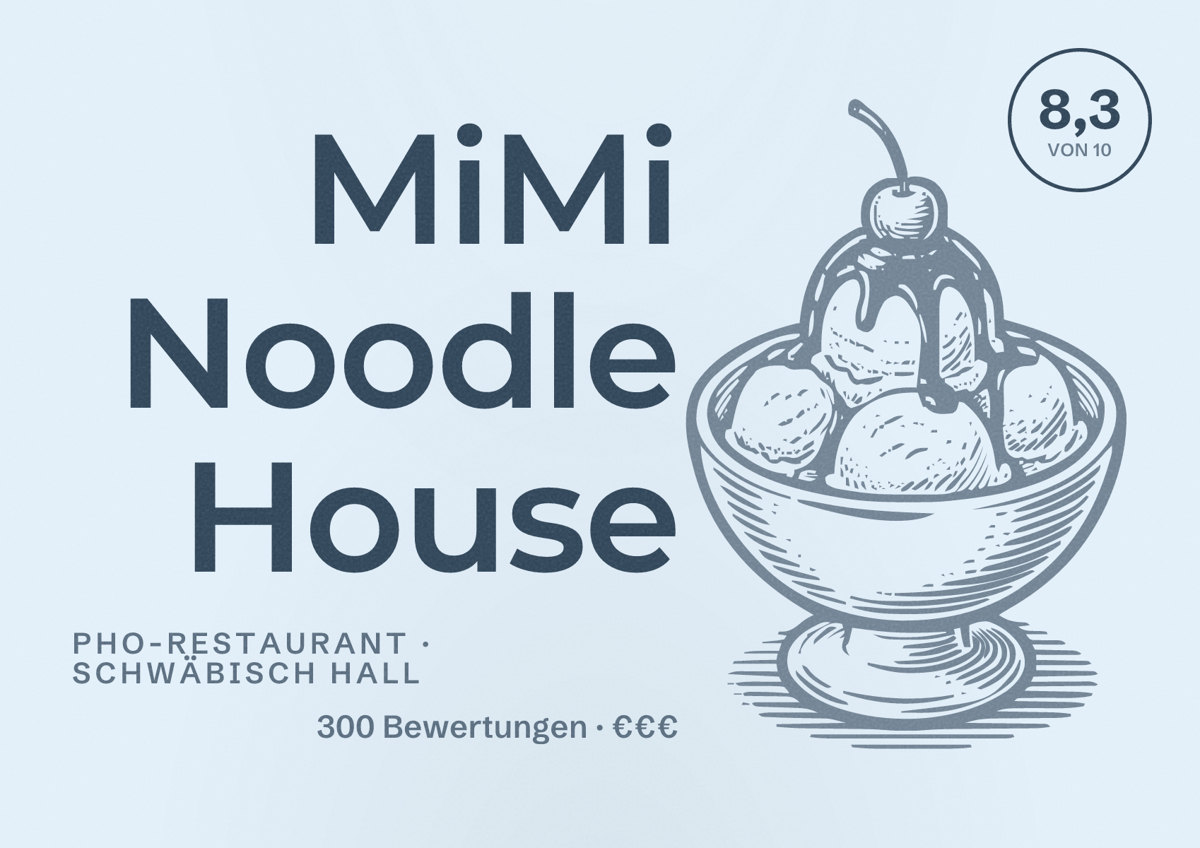Illustriertes Poster von MiMi Noodle House, Pho-Restaurant in Schwäbisch Hall: Bewertung 8,3 von 10 aus 300 Bewertungen, Preisniveau €€€