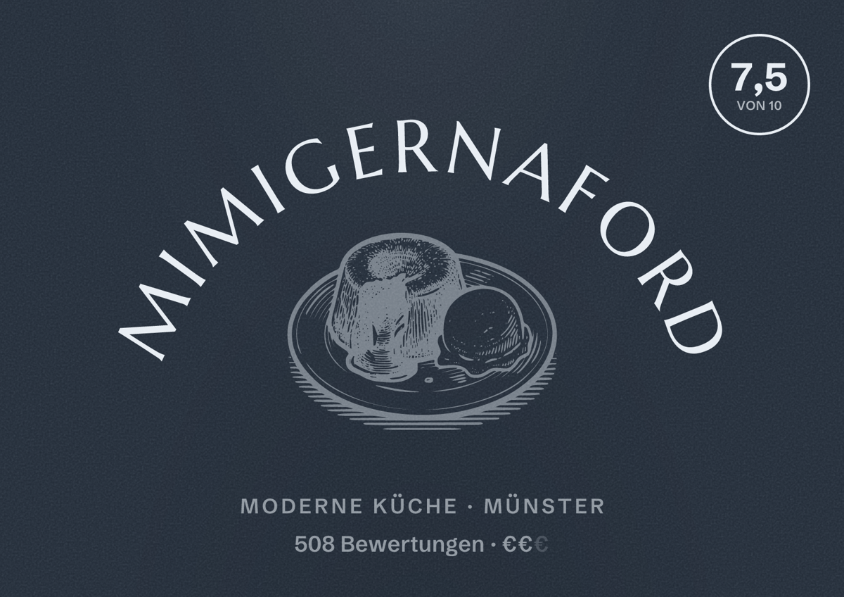 Illustriertes Poster von Mimigernaford, Moderne Küche in Münster: Bewertung 7,5 von 10 aus 508 Bewertungen, Preisniveau €€