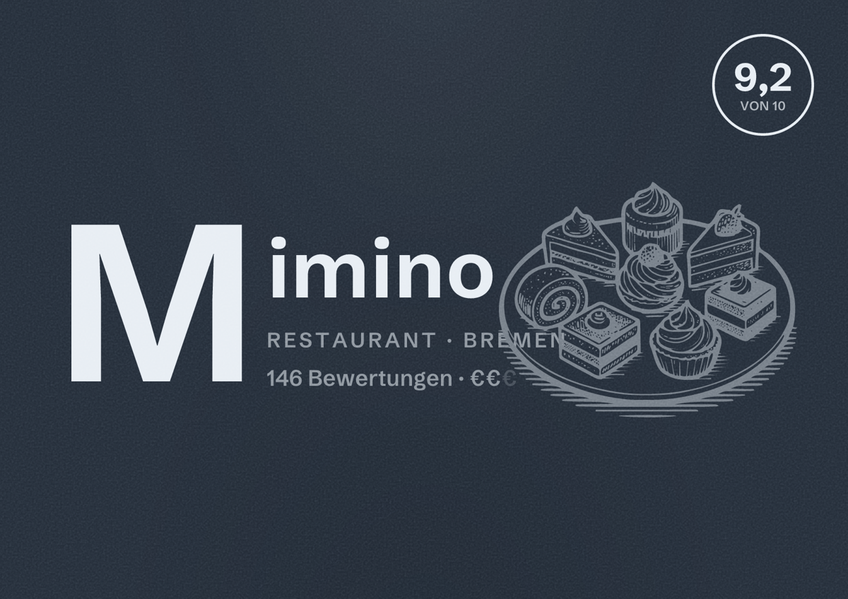 Illustriertes Poster von Mimino, Restaurant in Bremen: Bewertung 9,2 von 10 aus 146 Bewertungen, Preisniveau €€