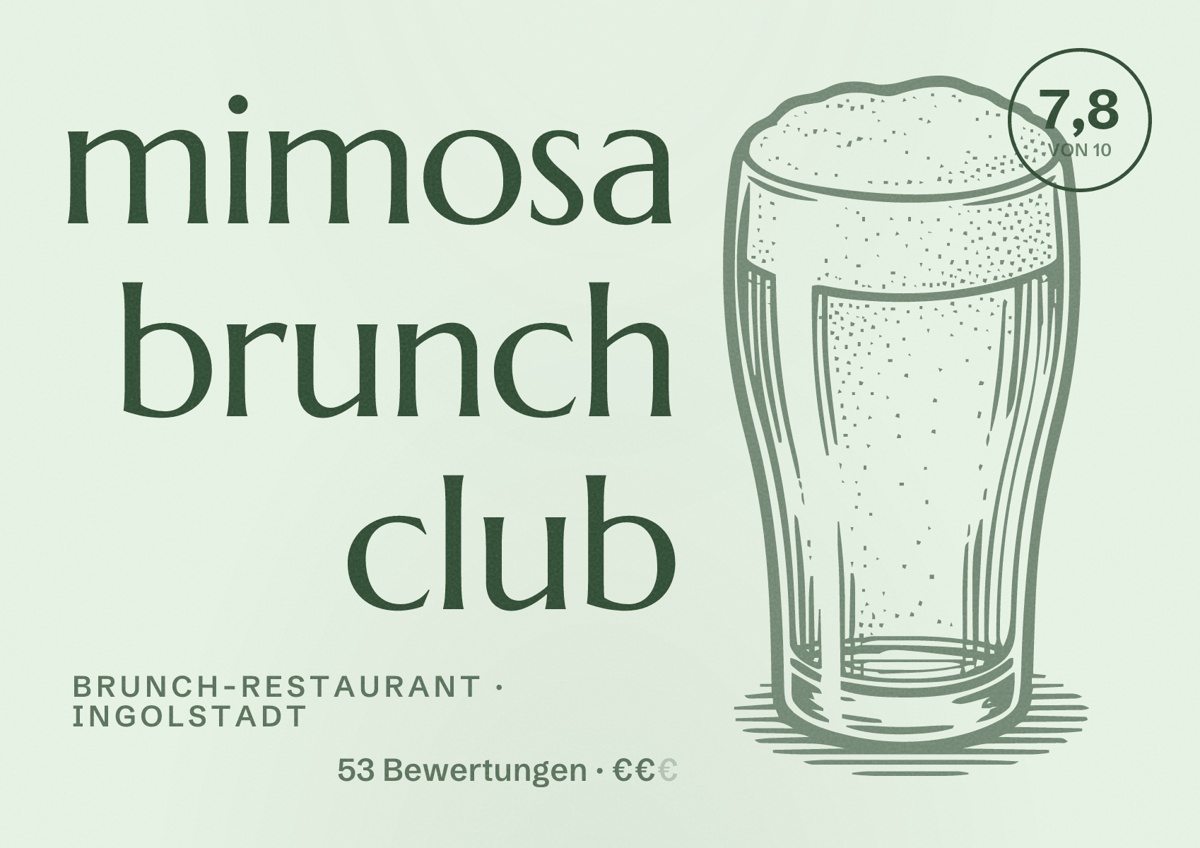 Illustriertes Poster von mimosa brunch club, Brunch-Restaurant in Ingolstadt: Bewertung 7,8 von 10 aus 53 Bewertungen, Preisniveau €€