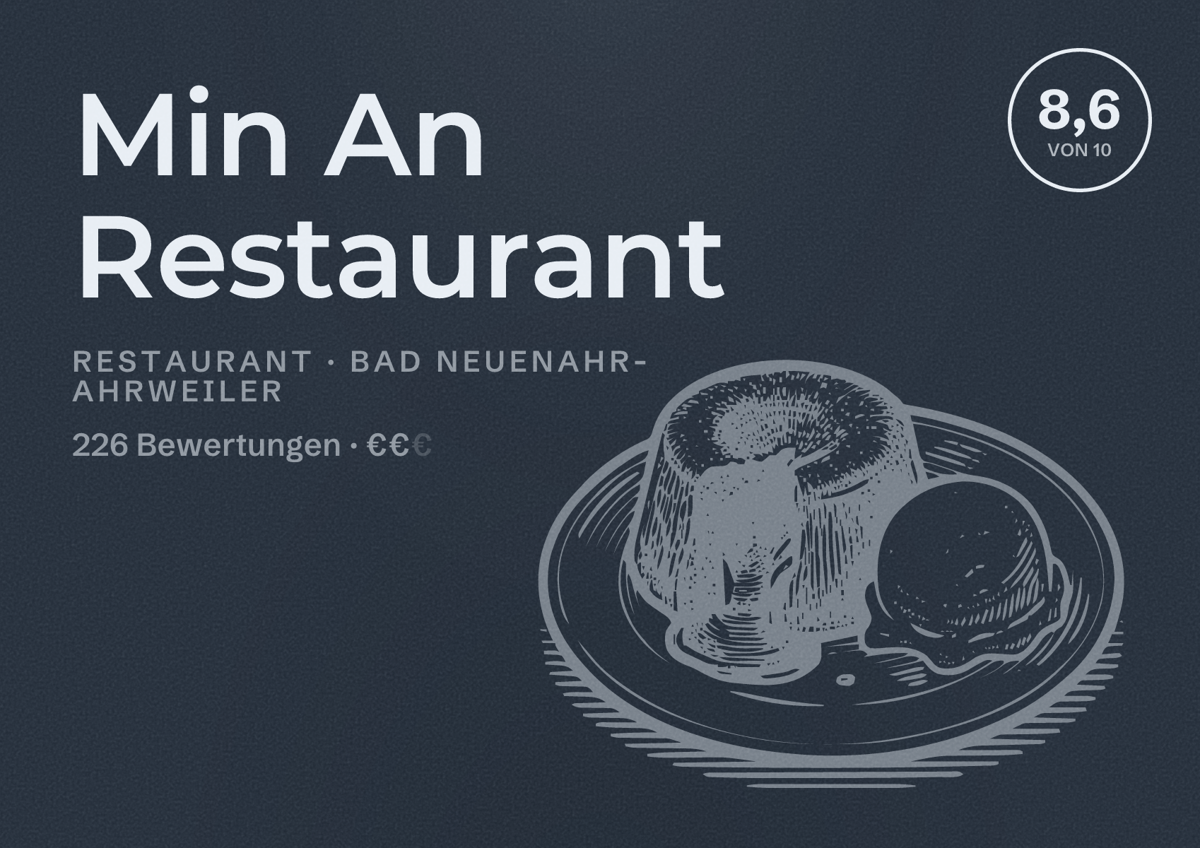 Illustriertes Poster von Min An Restaurant, Restaurant in Bad Neuenahr-Ahrweiler: Bewertung 8,6 von 10 aus 226 Bewertungen, Preisniveau €€