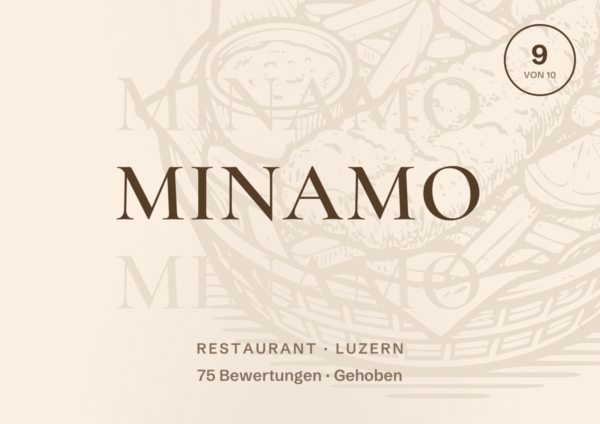 Illustriertes Poster von Minamo, Restaurant in Luzern: Bewertung 9 von 10 aus 75 Bewertungen, Preisniveau Gehoben