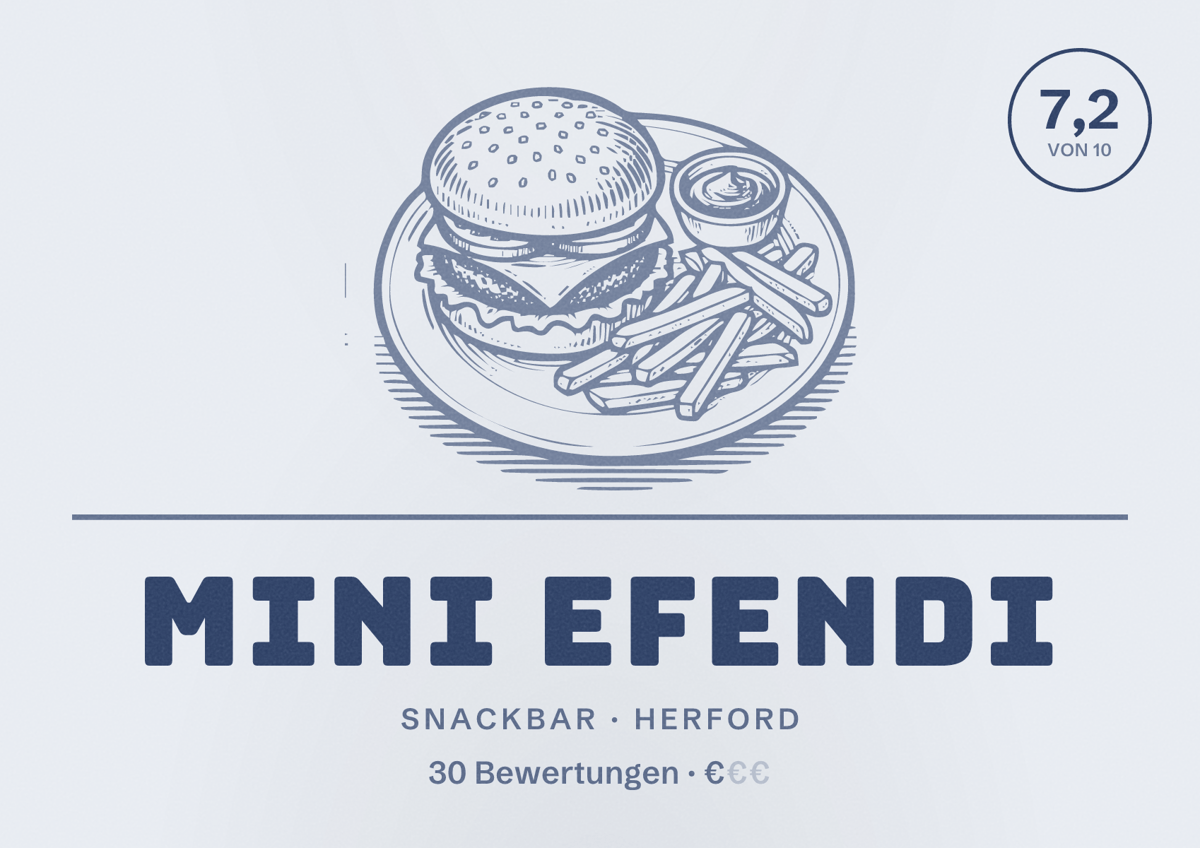 Illustriertes Poster von Mini Efendi, Snackbar in Herford: Bewertung 7,2 von 10 aus 30 Bewertungen, Preisniveau €