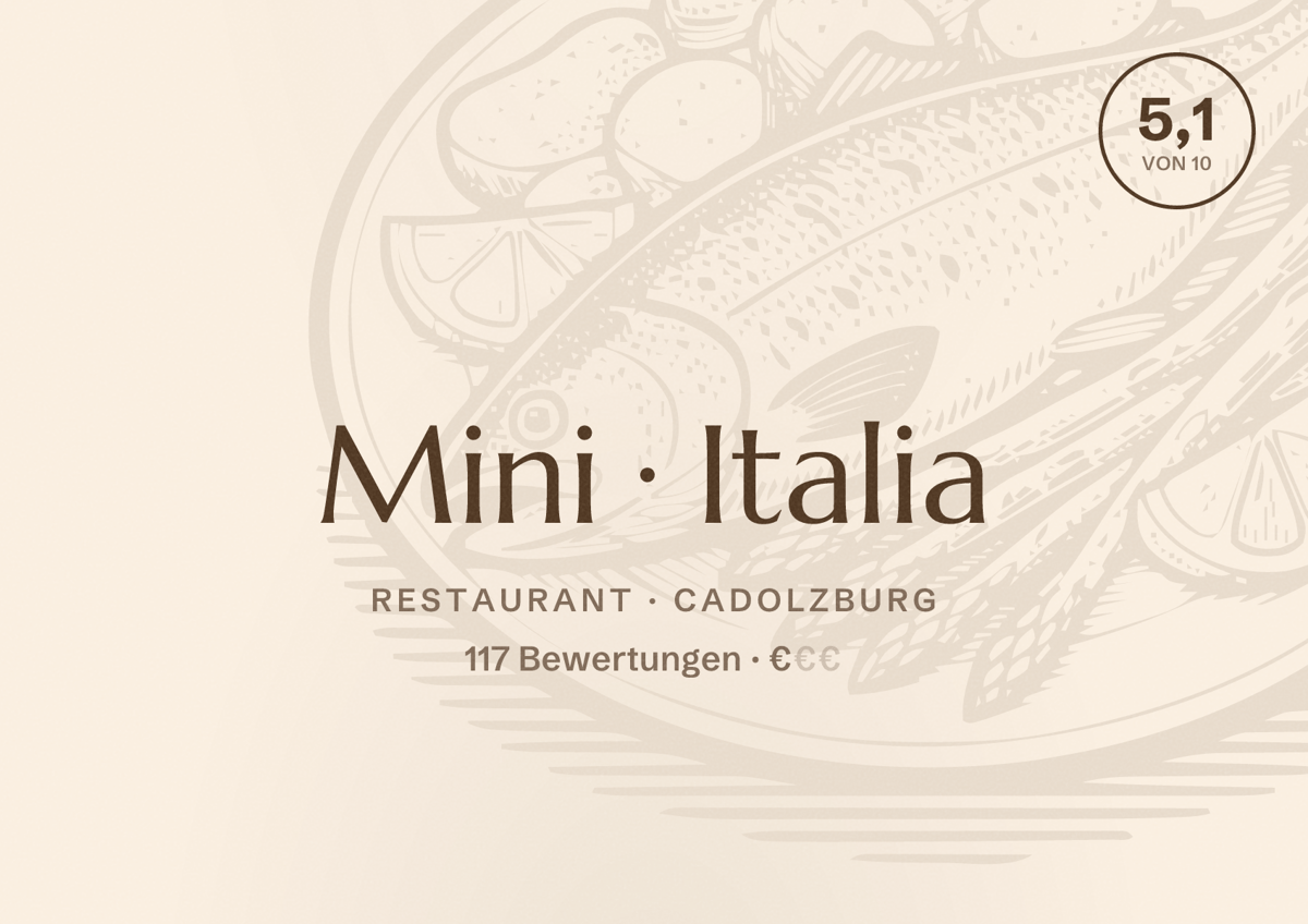 Illustriertes Poster von Mini Italia, Restaurant in Cadolzburg: Bewertung 5,1 von 10 aus 117 Bewertungen, Preisniveau €