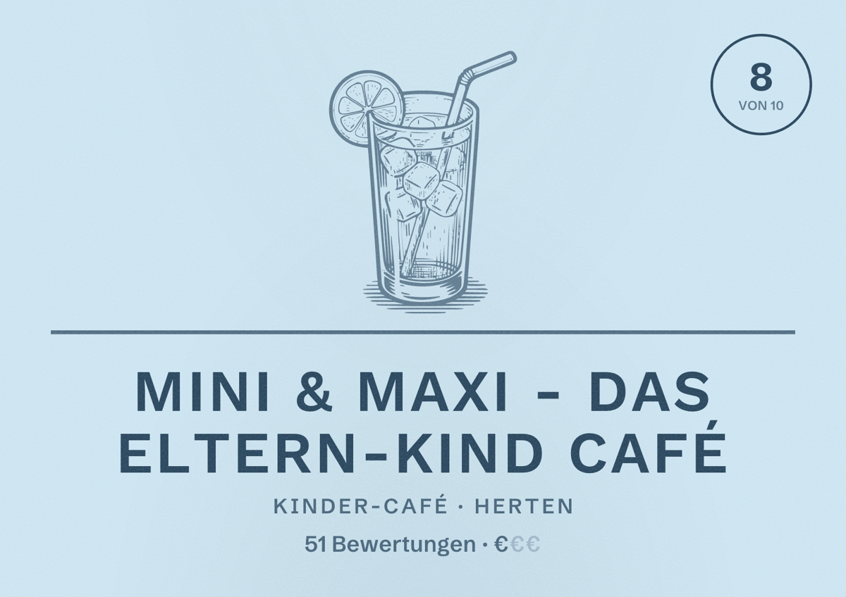 Illustriertes Poster von Mini & Maxi - das Eltern-Kind Café, Kinder-Café in Herten: Bewertung 8 von 10 aus 51 Bewertungen, Preisniveau €