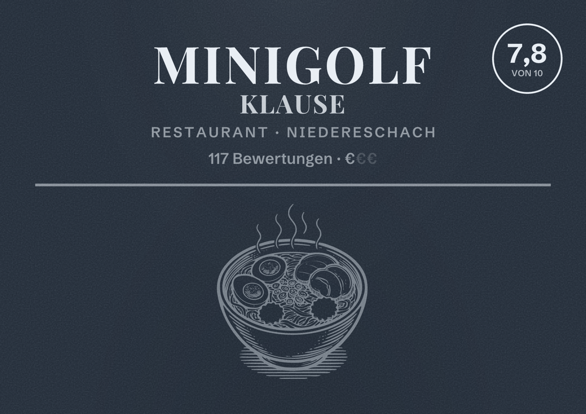 Illustriertes Poster von Minigolf Klause, Restaurant in Niedereschach: Bewertung 7,8 von 10 aus 117 Bewertungen, Preisniveau €