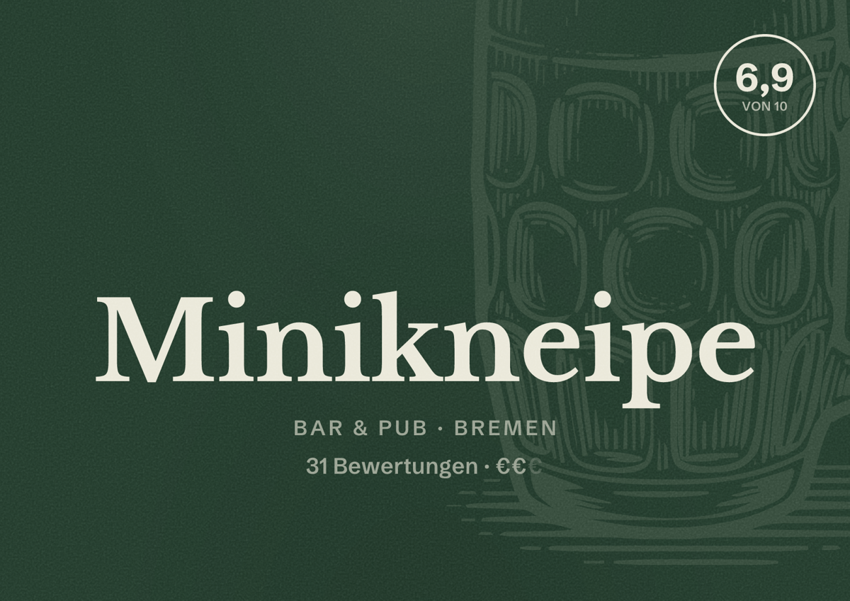 Illustriertes Poster von Minikneipe, Bar & Pub in Bremen: Bewertung 6,9 von 10 aus 31 Bewertungen, Preisniveau €€