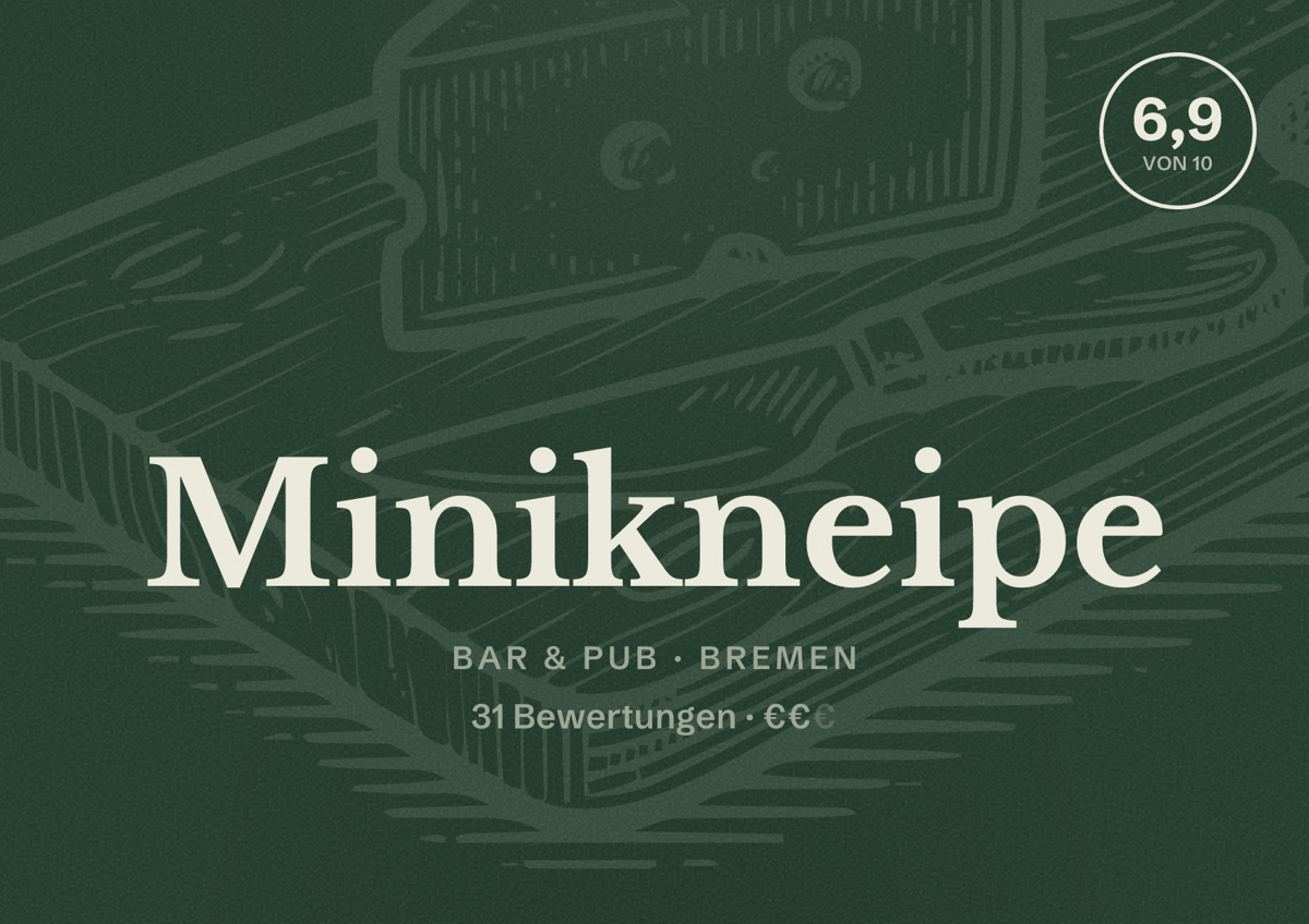 Illustriertes Poster von Minikneipe, Bar & Pub in Bremen: Bewertung 6,9 von 10 aus 31 Bewertungen, Preisniveau €€