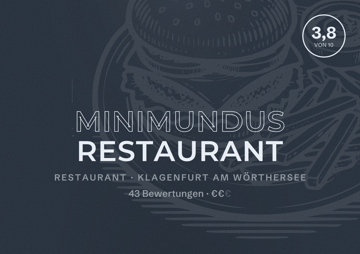 Illustriertes Poster von Minimundus restaurant, Restaurant in Klagenfurt am Wörthersee: Bewertung 3,8 von 10 aus 43 Bewertungen, Preisniveau €€