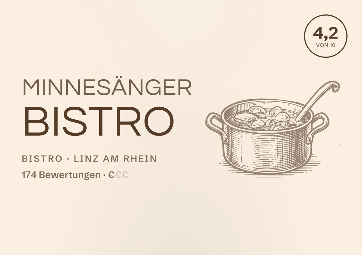 Illustriertes Poster von Minnesänger Bistro, Bistro in Linz am Rhein: Bewertung 4,2 von 10 aus 174 Bewertungen, Preisniveau €