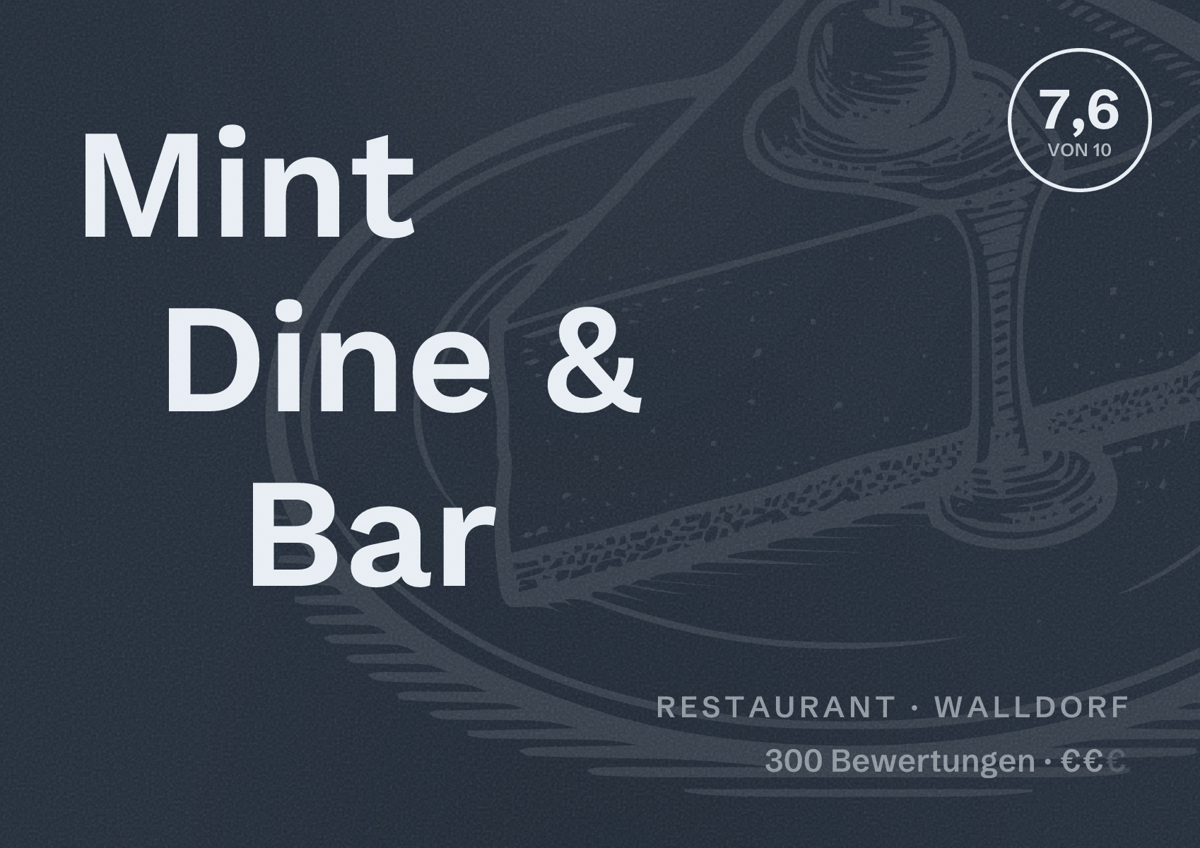 Illustriertes Poster von Mint Dine & Bar, Restaurant in Walldorf: Bewertung 7,6 von 10 aus 300 Bewertungen, Preisniveau €€