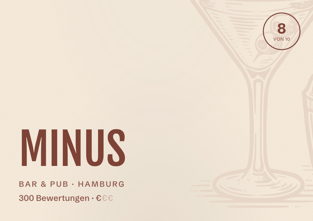 Illustriertes Poster von MINUS, Bar & Pub in Hamburg: Bewertung 8 von 10 aus 300 Bewertungen, Preisniveau €