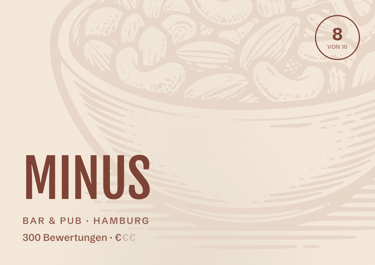 Illustriertes Poster von MINUS, Bar & Pub in Hamburg: Bewertung 8,0 von 10 aus 300 Bewertungen, Preisniveau €
