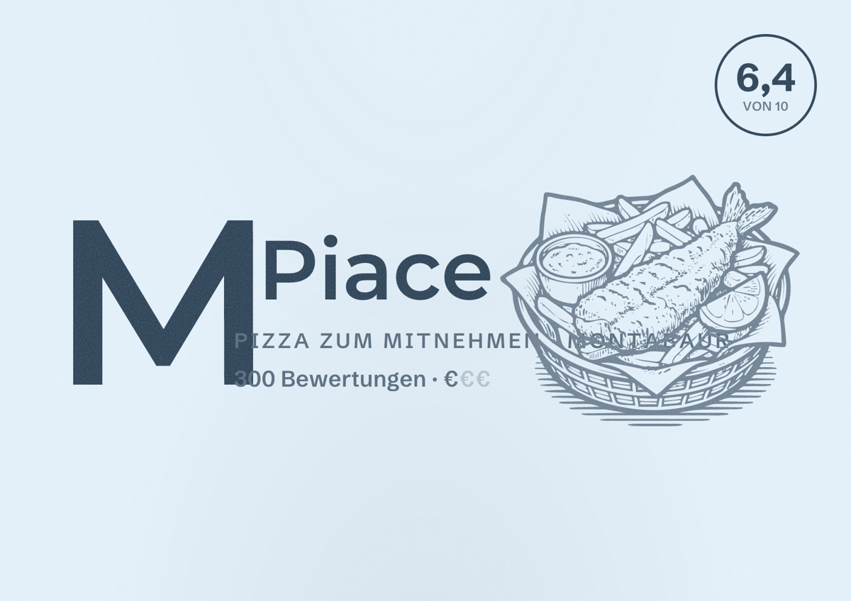 Illustriertes Poster von MiPiace, Pizza zum Mitnehmen in Montabaur: Bewertung 6,4 von 10 aus 300 Bewertungen, Preisniveau €