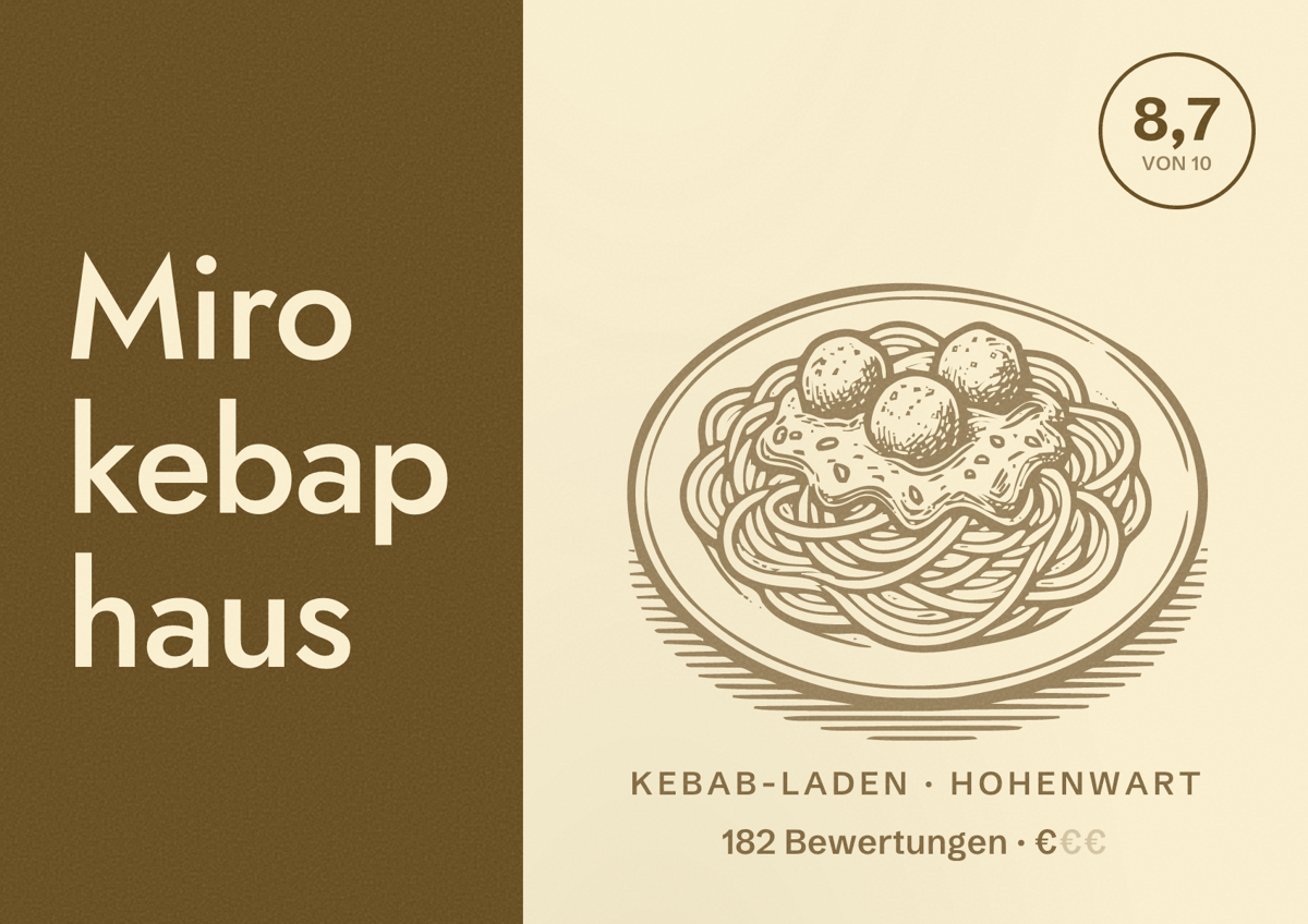 Illustriertes Poster von Miro kebap haus, Kebab-Laden in Hohenwart: Bewertung 8,7 von 10 aus 182 Bewertungen, Preisniveau €