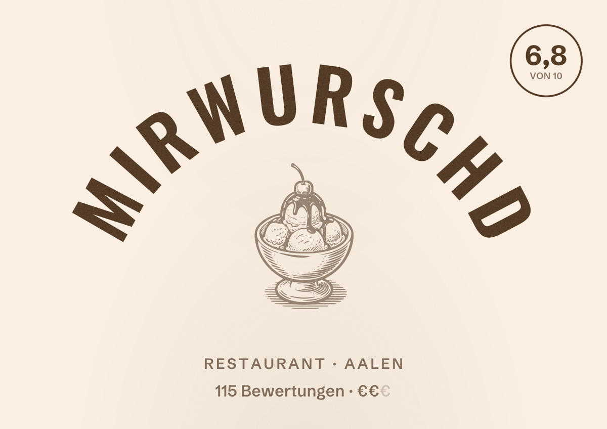 Illustriertes Poster von MirWurschd, Restaurant in Aalen: Bewertung 6,8 von 10 aus 115 Bewertungen, Preisniveau €€