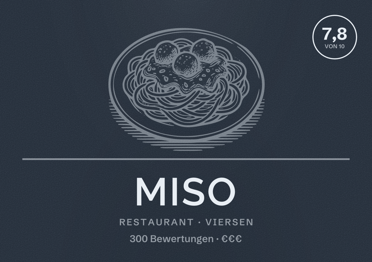 Illustriertes Poster von Miso, Restaurant in Viersen: Bewertung 7,8 von 10 aus 300 Bewertungen, Preisniveau €€€