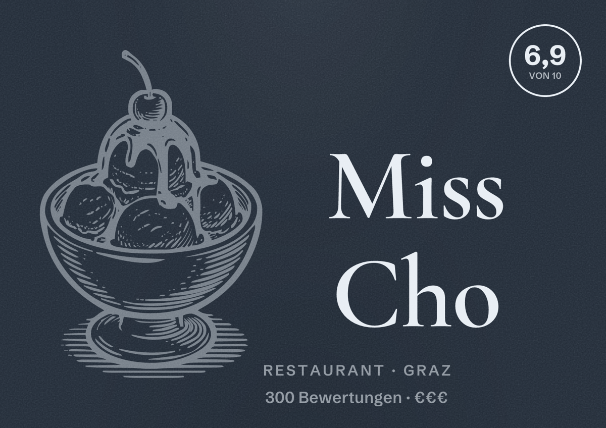 Illustriertes Poster von Miss Cho, Restaurant in Graz: Bewertung 6,9 von 10 aus 300 Bewertungen, Preisniveau €€€