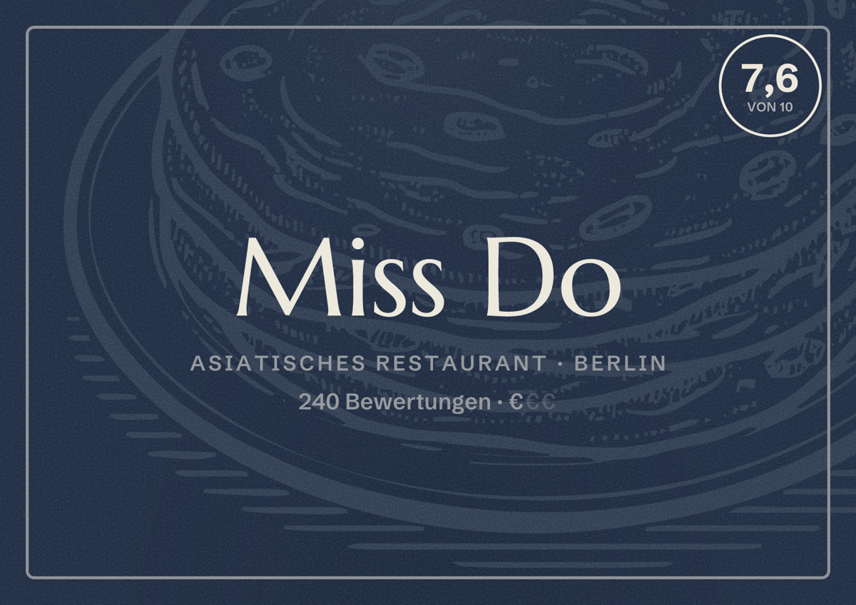Illustriertes Poster von Miss Do, Asiatisches Restaurant in Berlin: Bewertung 7,6 von 10 aus 240 Bewertungen, Preisniveau €