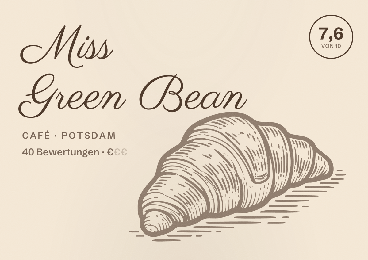 Illustriertes Poster von Miss Green Bean, Café in Potsdam: Bewertung 7,6 von 10 aus 40 Bewertungen, Preisniveau €