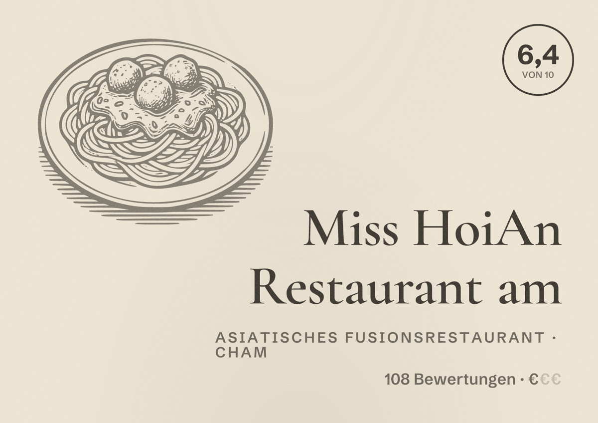 Illustriertes Poster von Miss HoiAn Restaurant am, Asiatisches Fusionsrestaurant in Cham: Bewertung 6,4 von 10 aus 108 Bewertungen, Preisniveau €