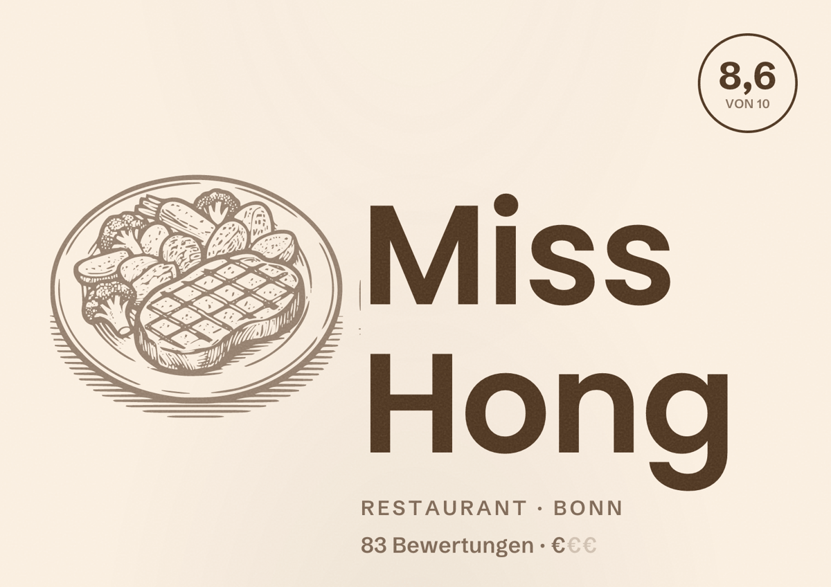 Illustriertes Poster von Miss Hong, Restaurant in Bonn: Bewertung 8,6 von 10 aus 83 Bewertungen, Preisniveau €