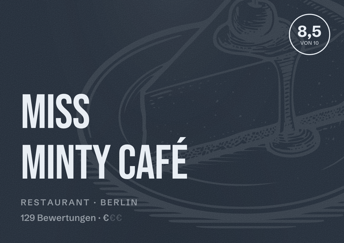 Illustriertes Poster von Miss Minty Café, Restaurant in Berlin: Bewertung 8,5 von 10 aus 129 Bewertungen, Preisniveau €