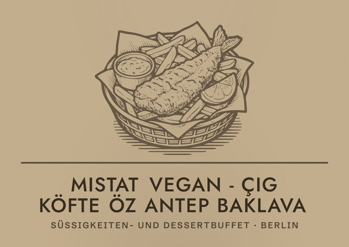 Illustriertes Poster von Mistat Vegan - çig köfte öz antep baklava, Süßigkeiten- und Dessertbuffet in Berlin