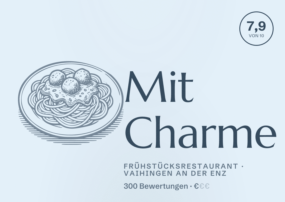 Illustriertes Poster von Mit Charme, Frühstücksrestaurant in Vaihingen an der Enz: Bewertung 7,9 von 10 aus 300 Bewertungen, Preisniveau €