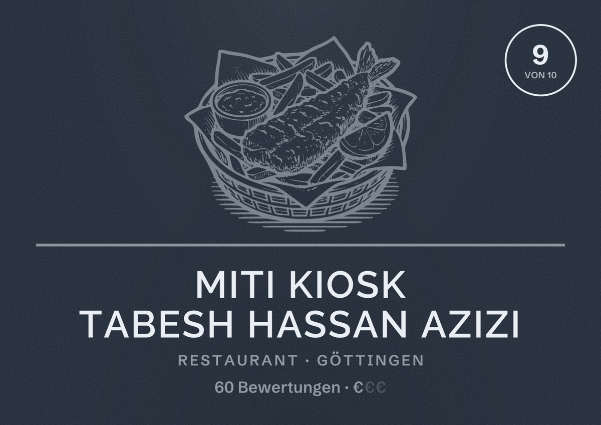 Illustriertes Poster von Miti Kiosk Tabesh Hassan Azizi, Restaurant in Göttingen: Bewertung 9 von 10 aus 60 Bewertungen, Preisniveau €