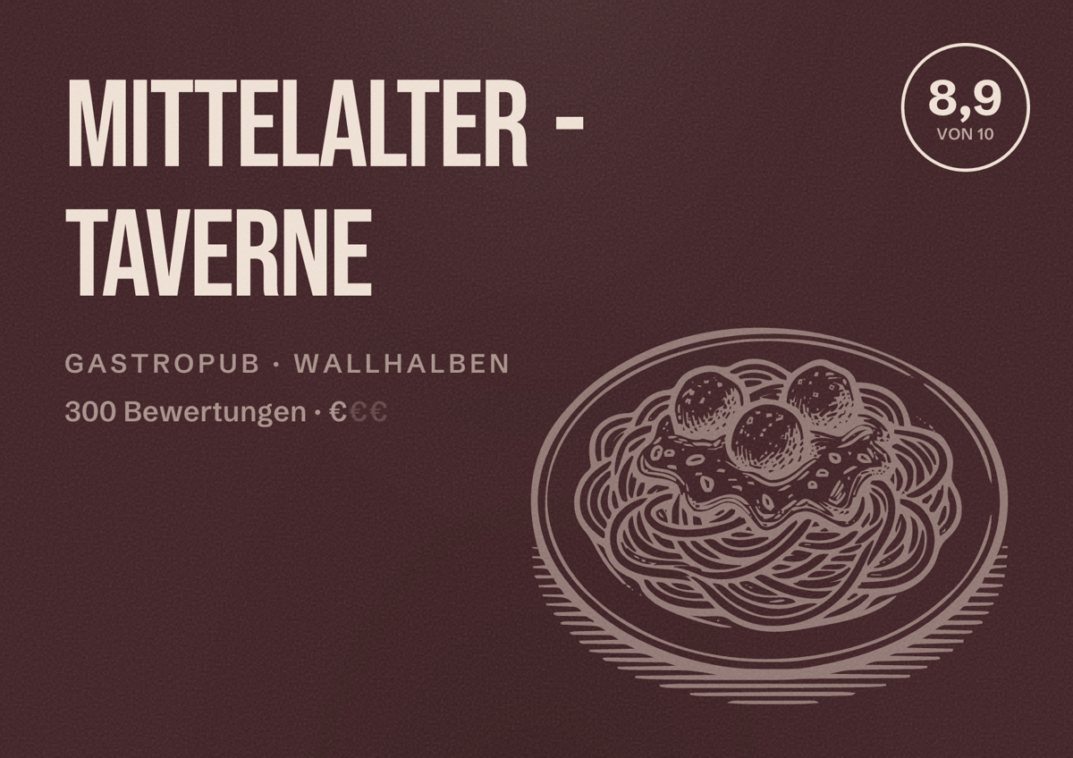 Illustriertes Poster von Mittelalter - Taverne, Gastropub in Wallhalben: Bewertung 8,9 von 10 aus 300 Bewertungen, Preisniveau €