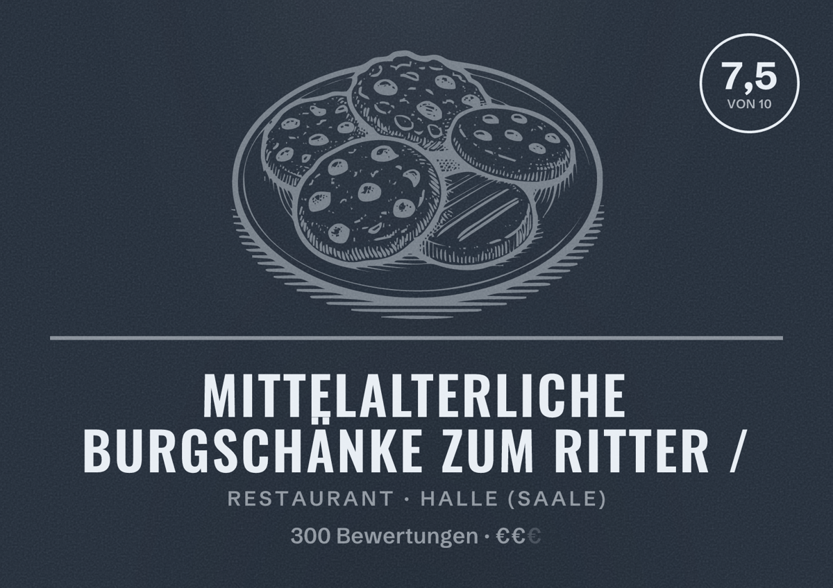 Illustriertes Poster von Mittelalterliche Burgschänke Zum Ritter /, Restaurant in Halle (Saale): Bewertung 7,5 von 10 aus 300 Bewertungen, Preisniveau €€