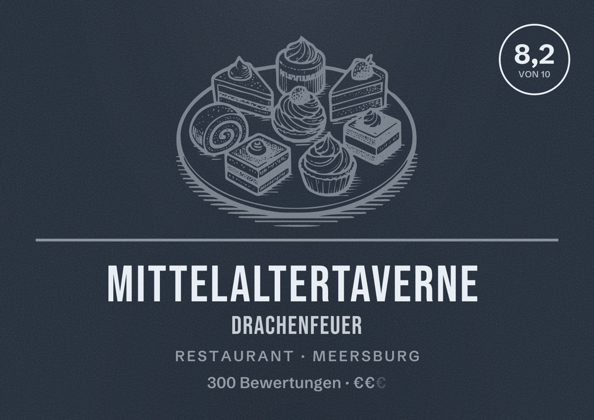 Illustriertes Poster von Mittelaltertaverne Drachenfeuer, Restaurant in Meersburg: Bewertung 8,2 von 10 aus 300 Bewertungen, Preisniveau €€