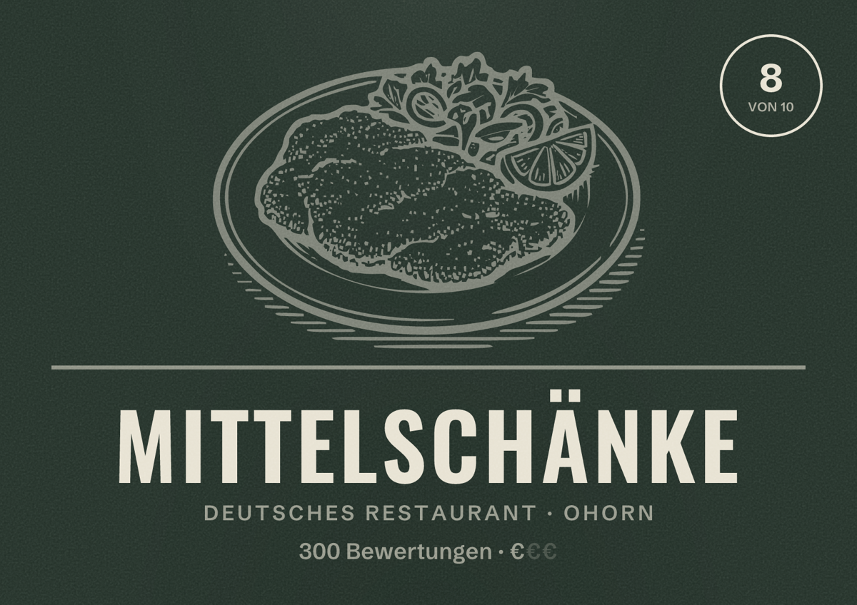 Illustriertes Poster von Mittelschänke, Deutsches Restaurant in Ohorn: Bewertung 8 von 10 aus 300 Bewertungen, Preisniveau €