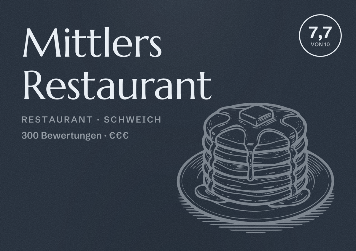 Illustriertes Poster von Mittlers Restaurant, Restaurant in Schweich: Bewertung 7,7 von 10 aus 300 Bewertungen, Preisniveau €€€