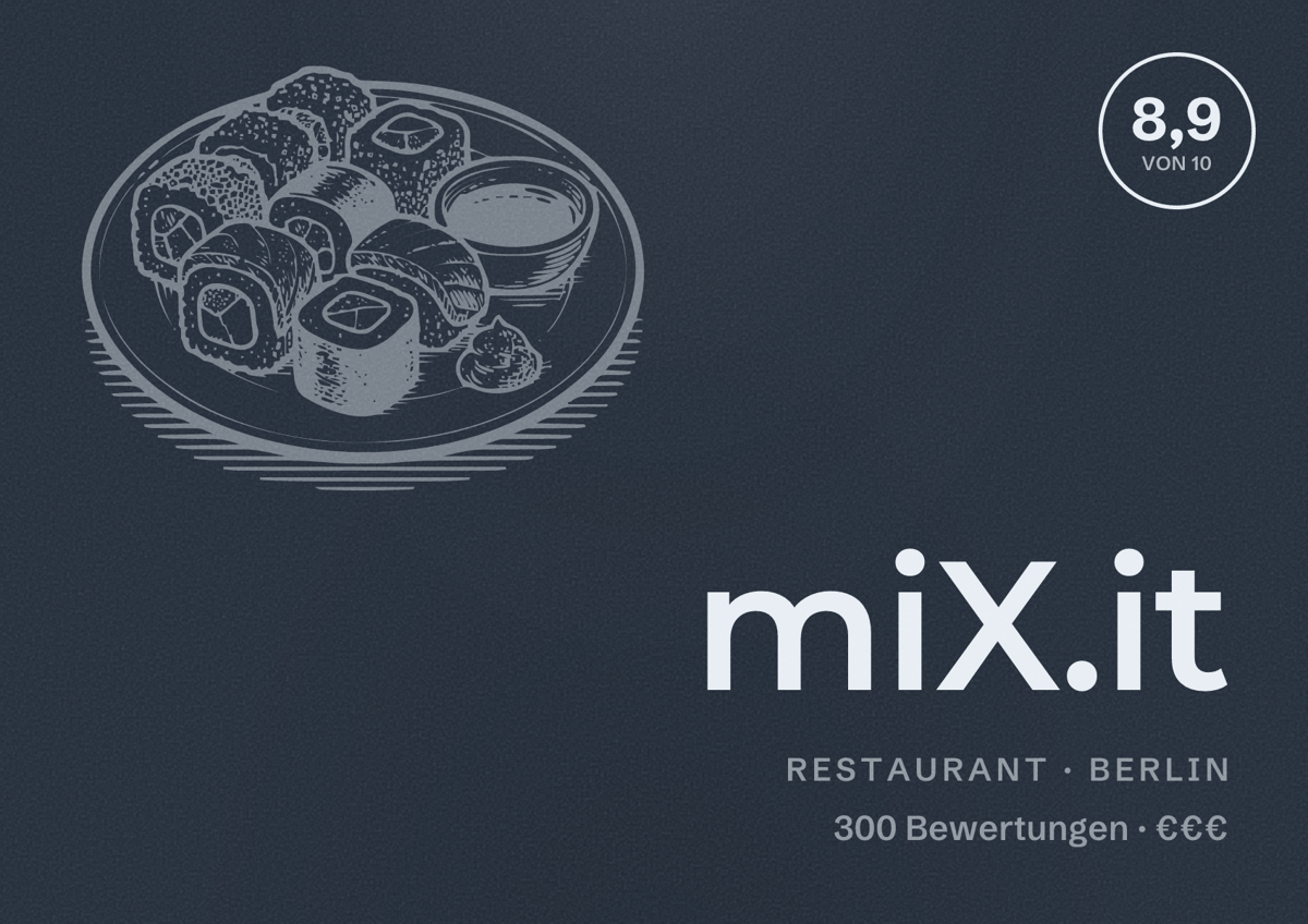 Illustriertes Poster von miX.it, Restaurant in Berlin: Bewertung 8,9 von 10 aus 300 Bewertungen, Preisniveau €€€