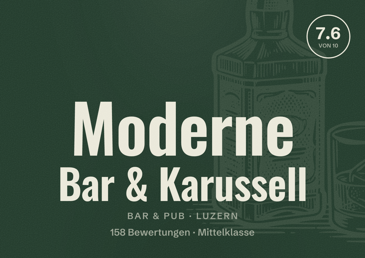 Illustriertes Poster von Moderne Bar & Karussell, Bar & Pub in Luzern: Bewertung 7.6 von 10 aus 158 Bewertungen, Preisniveau Mittelklasse