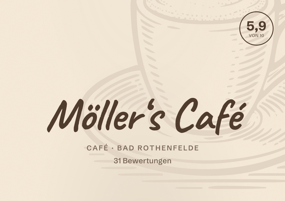 Illustriertes Poster von Möller‘s Café, Café in Bad Rothenfelde: Bewertung 5,9 von 10 aus 31 Bewertungen