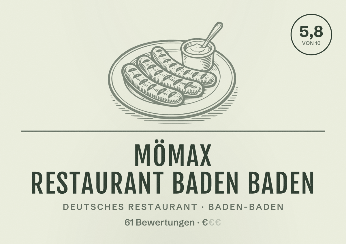 Illustriertes Poster von mömax Restaurant Baden Baden, Deutsches Restaurant in Baden-Baden: Bewertung 5,8 von 10 aus 61 Bewertungen, Preisniveau €