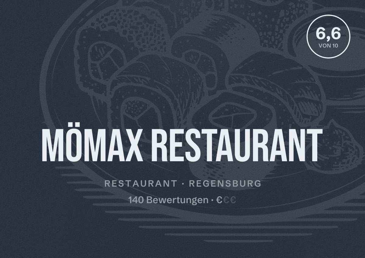Illustriertes Poster von mömax Restaurant, Restaurant in Regensburg: Bewertung 6,6 von 10 aus 140 Bewertungen, Preisniveau €