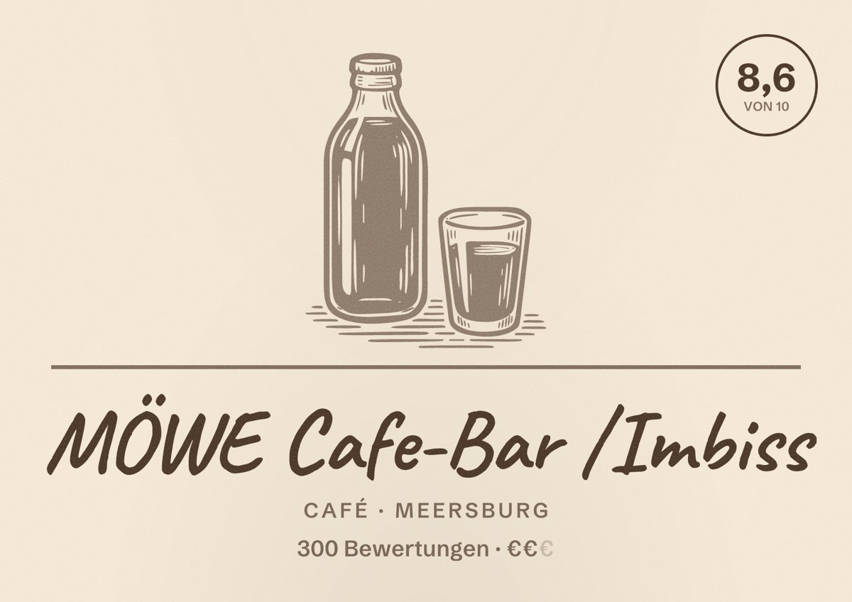 Illustriertes Poster von MÖWE Cafe-Bar /Imbiss, Café in Meersburg: Bewertung 8,6 von 10 aus 300 Bewertungen, Preisniveau €€