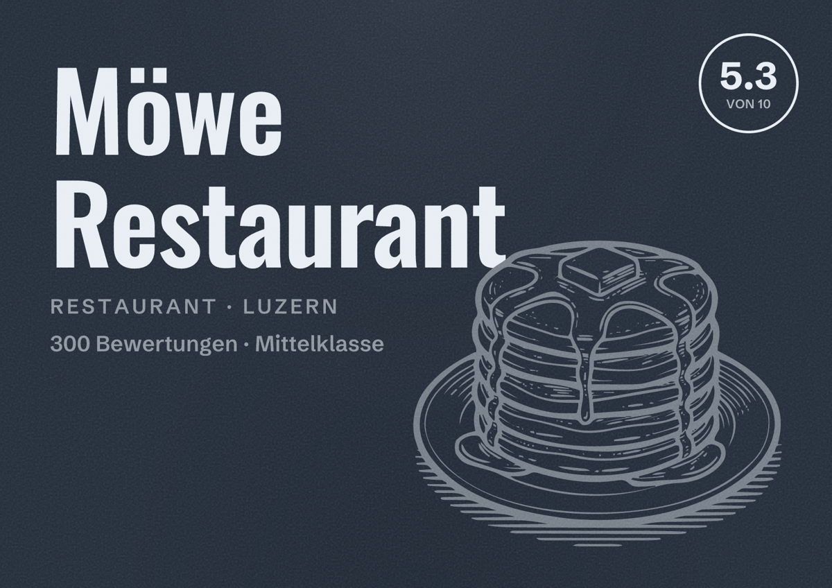 Illustriertes Poster von Möwe Restaurant, Restaurant in Luzern: Bewertung 5.3 von 10 aus 300 Bewertungen, Preisniveau Mittelklasse