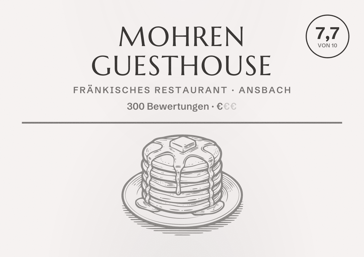 Illustriertes Poster von Mohren Guesthouse, Fränkisches Restaurant in Ansbach: Bewertung 7,7 von 10 aus 300 Bewertungen, Preisniveau €