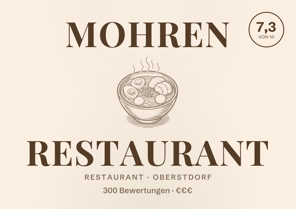 Illustriertes Poster von Mohren Restaurant, Restaurant in Oberstdorf: Bewertung 7,3 von 10 aus 300 Bewertungen, Preisniveau €€€