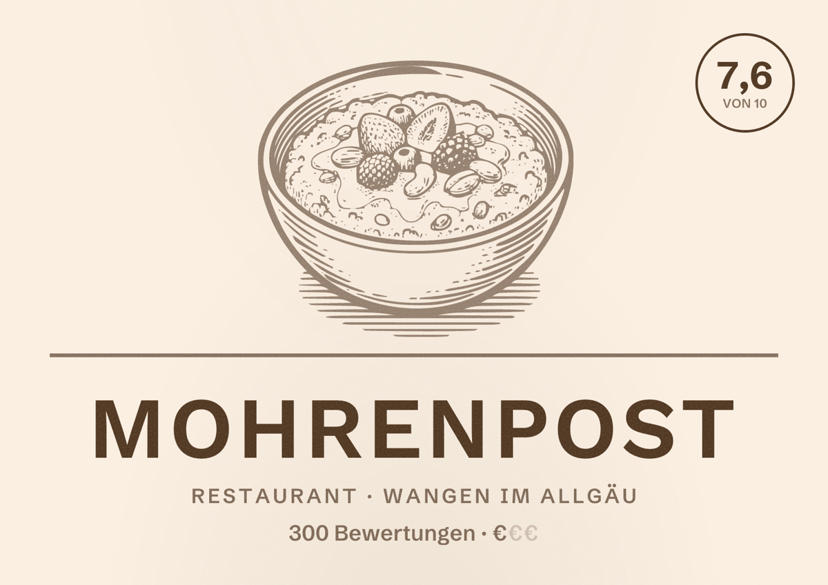 Illustriertes Poster von Mohrenpost, Restaurant in Wangen im Allgäu: Bewertung 7,6 von 10 aus 300 Bewertungen, Preisniveau €