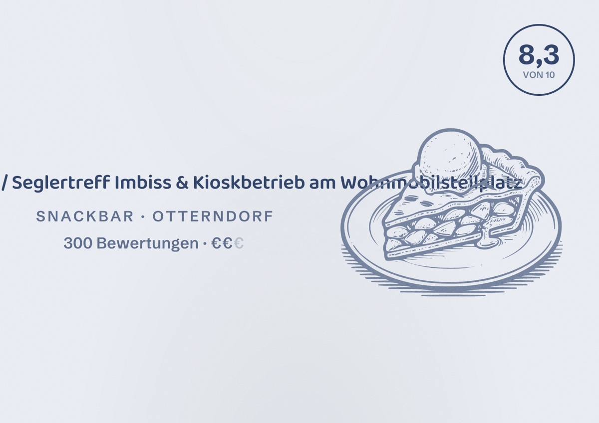 Illustriertes Poster von Moin! Hanspeter / Seglertreff Imbiss & Kioskbetrieb am Wohnmobilstellplatz, Snackbar in Otterndorf: Bewertung 8,3 von 10 aus 300 Bewertungen, Preisniveau €€