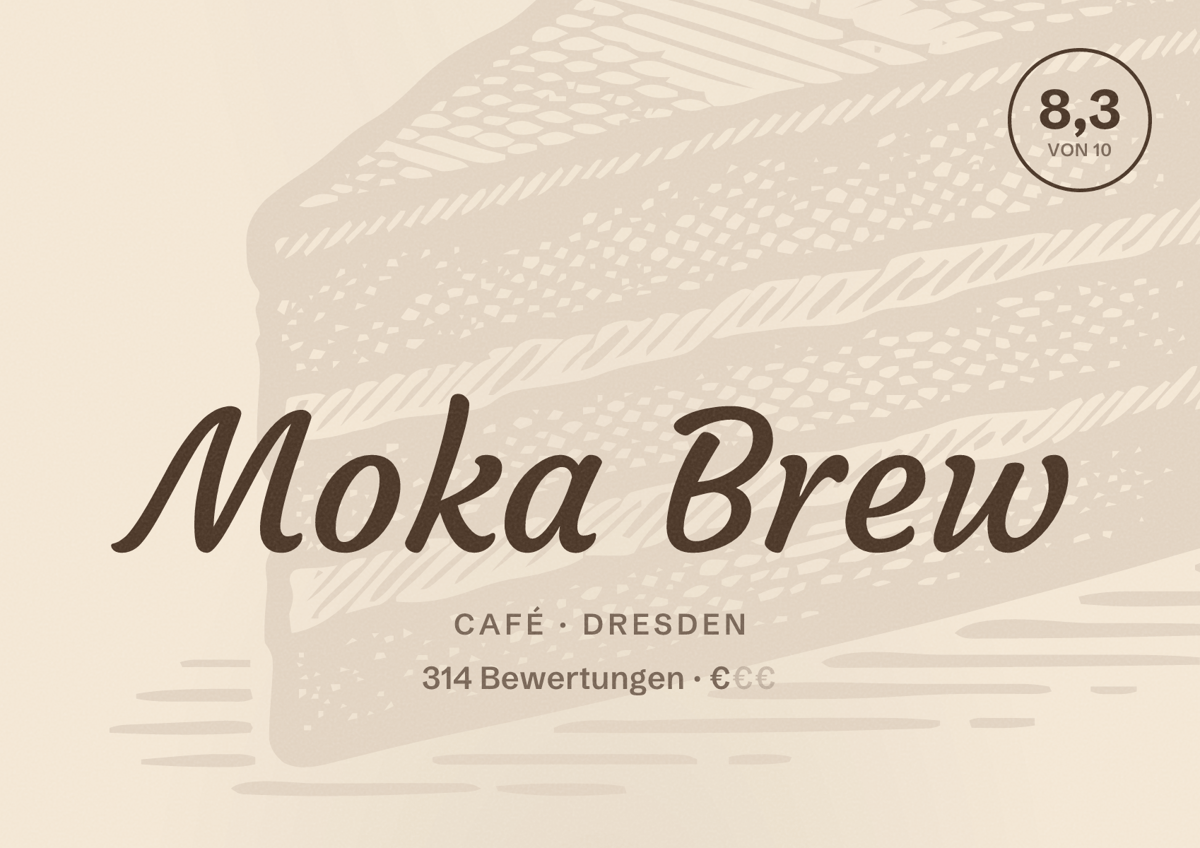 Illustriertes Poster von Moka Brew, Café in Dresden: Bewertung 8,3 von 10 aus 314 Bewertungen, Preisniveau €